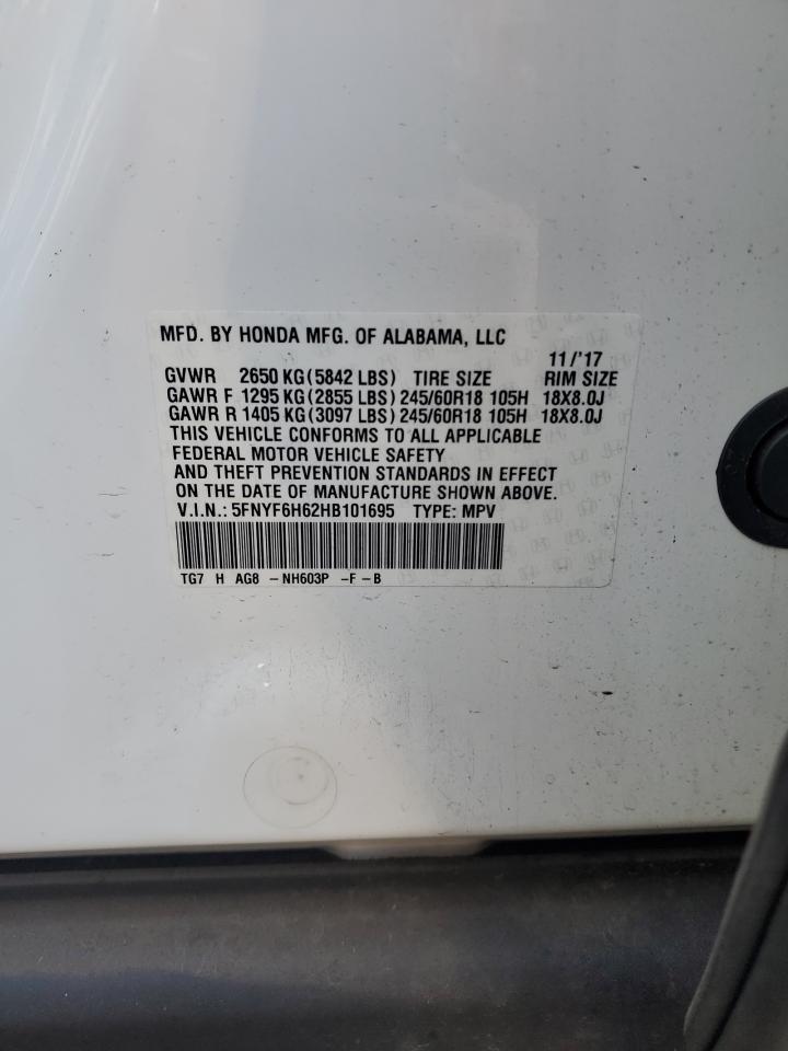 2017 Honda Pilot Exl VIN: 5FNYF6H62HB101695 Lot: 86543855