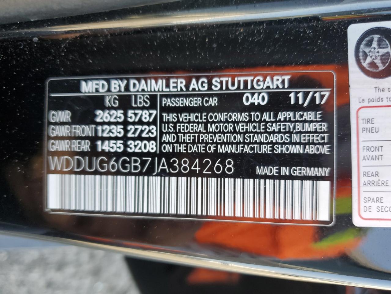 2018 Mercedes-Benz S 450 VIN: WDDUG6GB7JA384268 Lot: 90274625