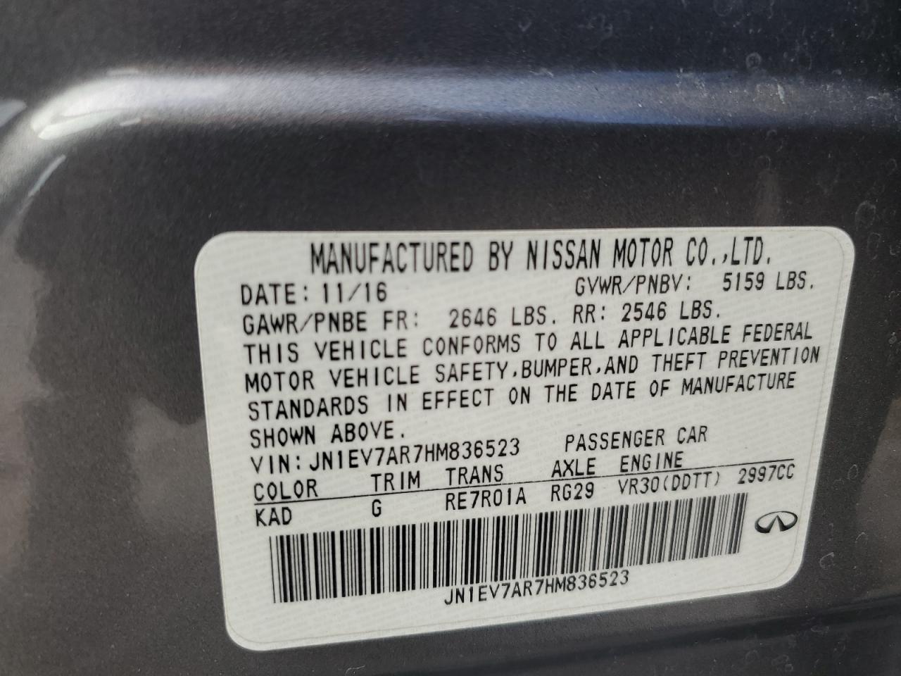 2017 Infiniti Q50 Premium VIN: JN1EV7AR7HM836523 Lot: 84867445