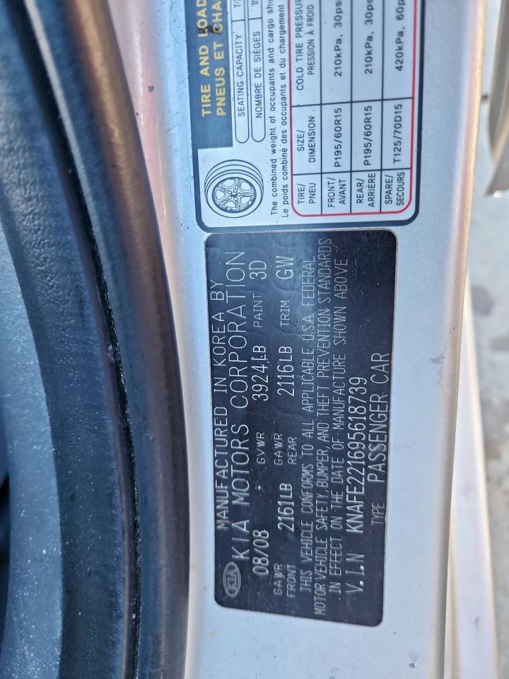 2009 Kia Spectra Ex VIN: KNAFE221695618739 Lot: 86271385