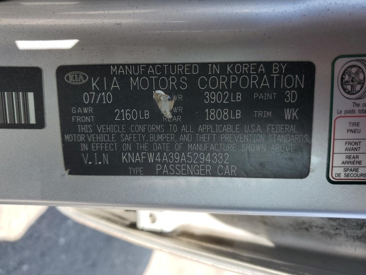 2010 Kia Forte Sx VIN: KNAFW4A39A5294332 Lot: 82234325