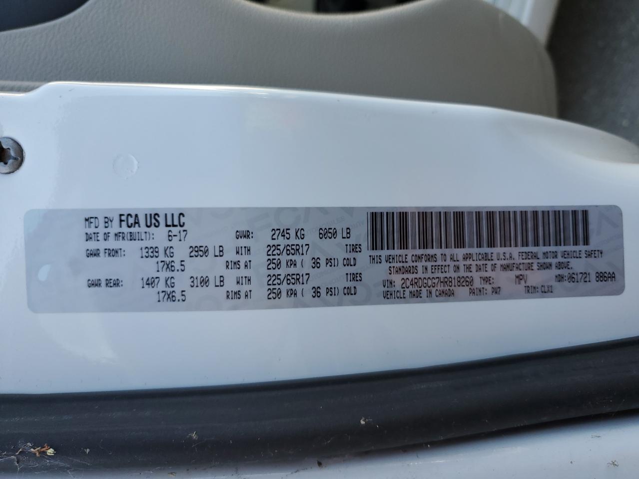 2017 Dodge Grand Caravan Sxt VIN: 2C4RDGCG7HR818260 Lot: 90527855