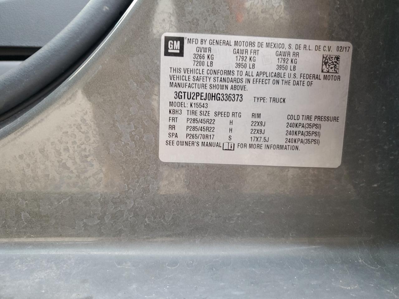 2017 GMC Sierra K1500 Denali VIN: 3GTU2PEJ0HG336373 Lot: 83965305