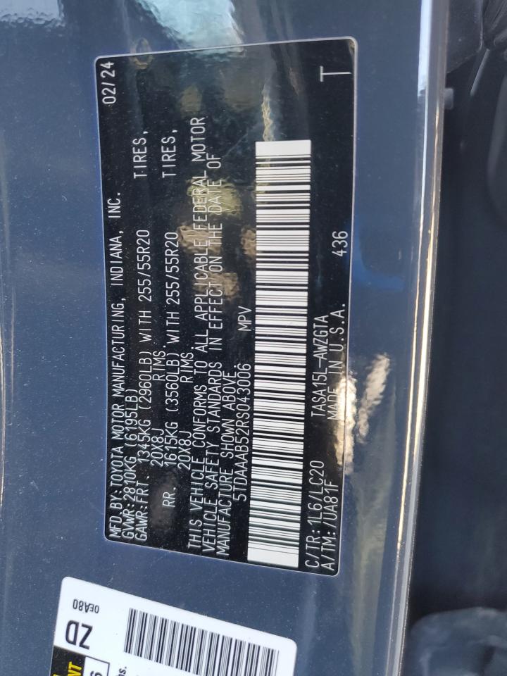 2024 Toyota Grand Highlander Xle VIN: 5TDAAAB52RS043006 Lot: 84996915