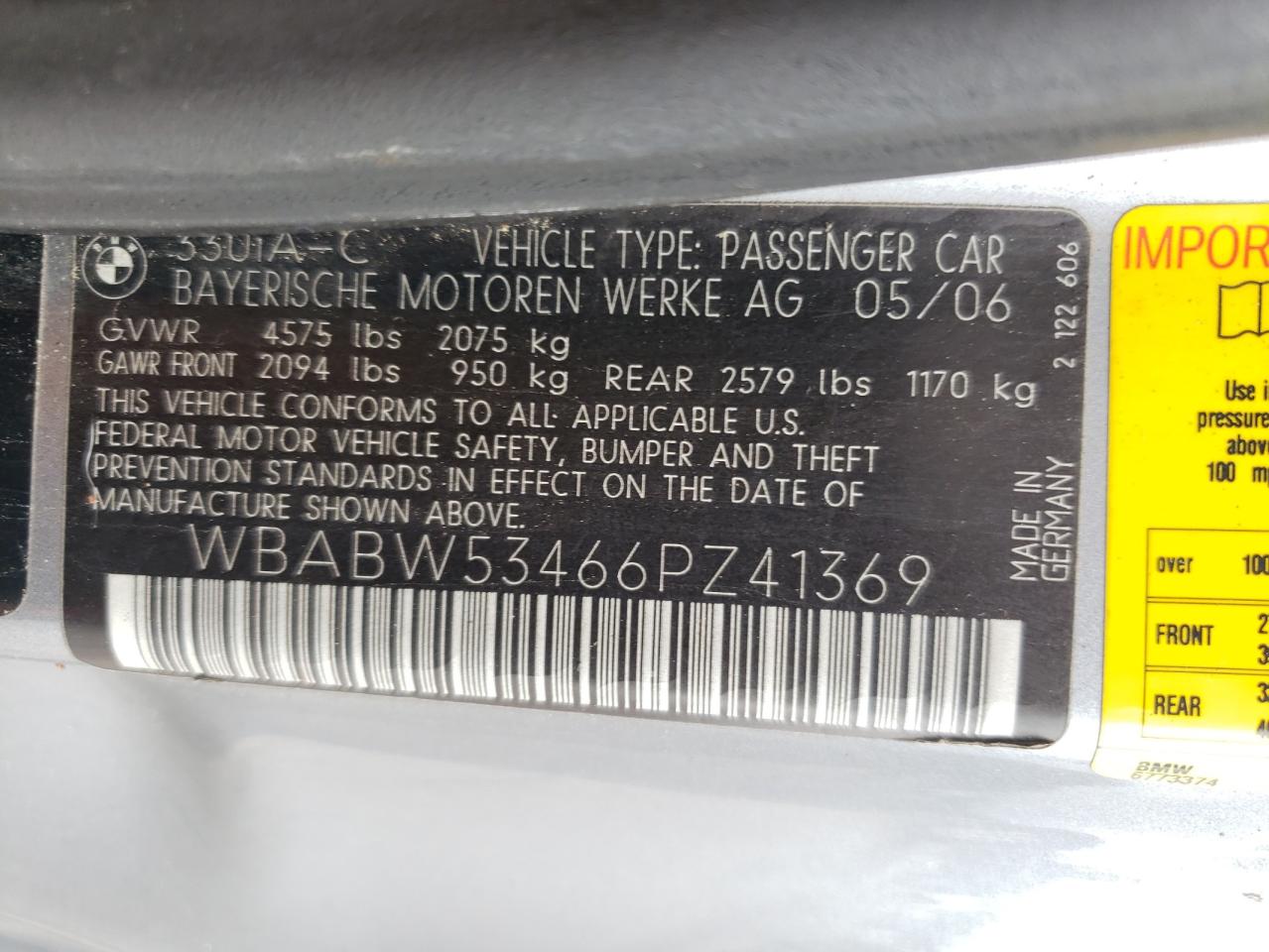 2006 BMW 330 Ci VIN: WBABW53466PZ41369 Lot: 85726305