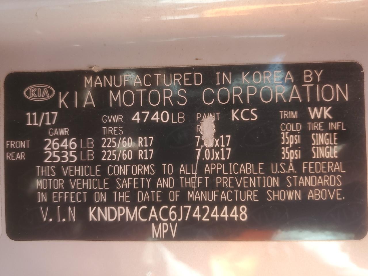 2018 Kia Sportage Lx VIN: KNDPMCAC6J7424448 Lot: 86161575