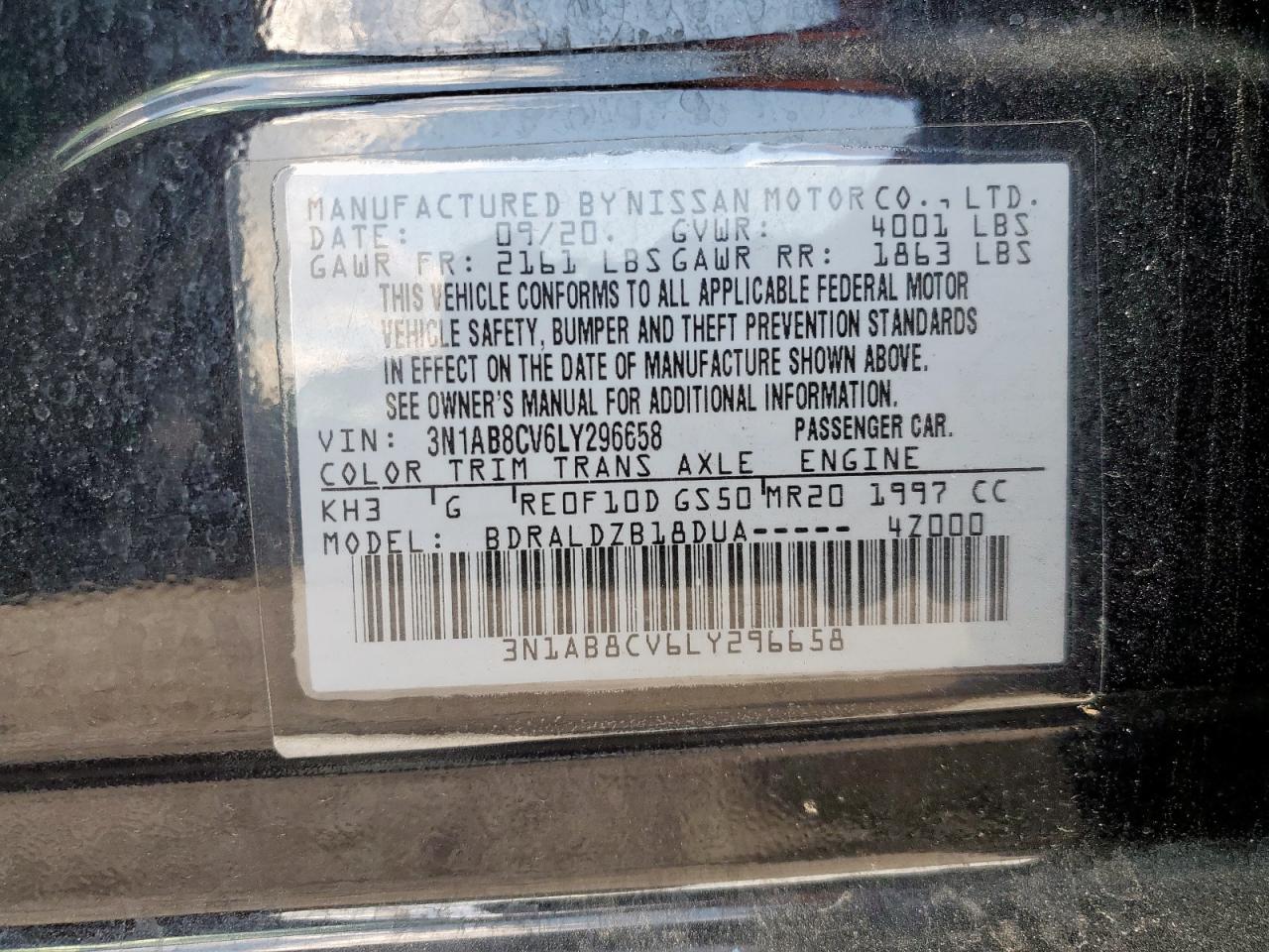 2020 Nissan Sentra Sv VIN: 3N1AB8CV6LY296658 Lot: 85756205