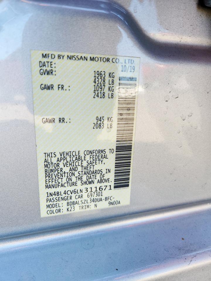 2020 Nissan Altima Sr VIN: 1N4BL4CV6LN311671 Lot: 86126175