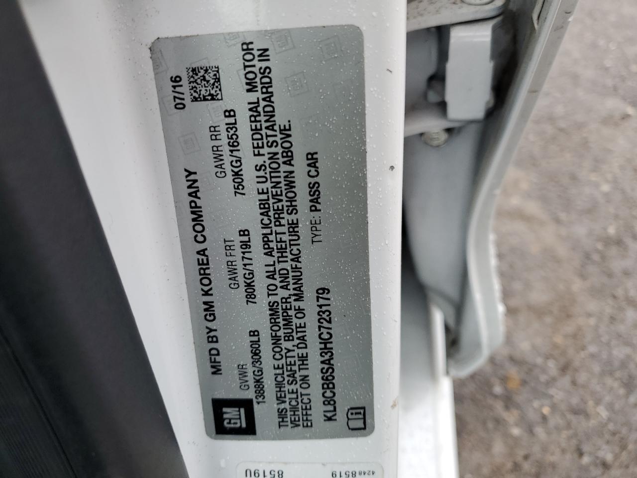 2017 Chevrolet Spark Ls VIN: KL8CB6SA3HC723179 Lot: 87311235