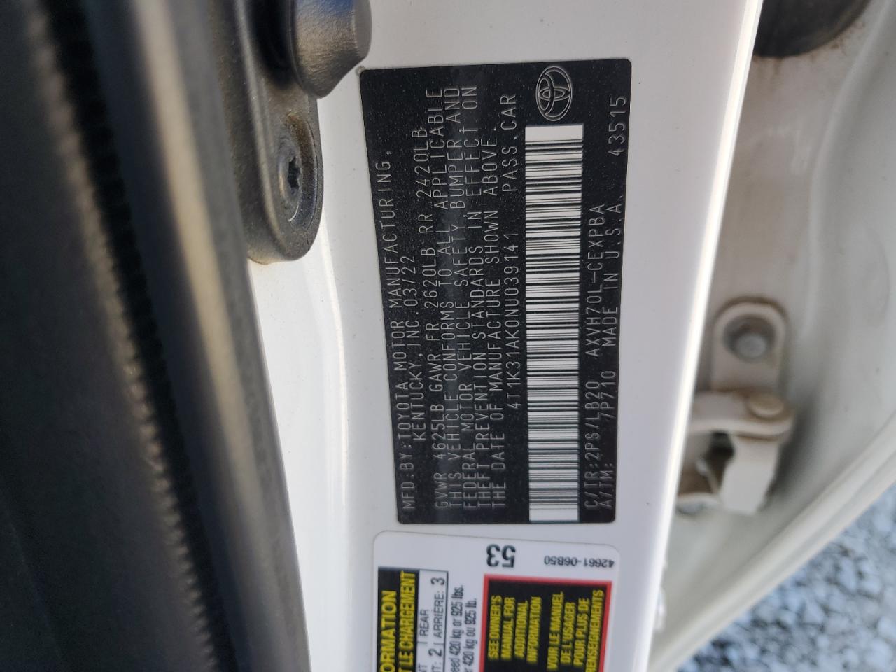 2022 Toyota Camry Xse VIN: 4T1K31AK0NU039141 Lot: 84564705