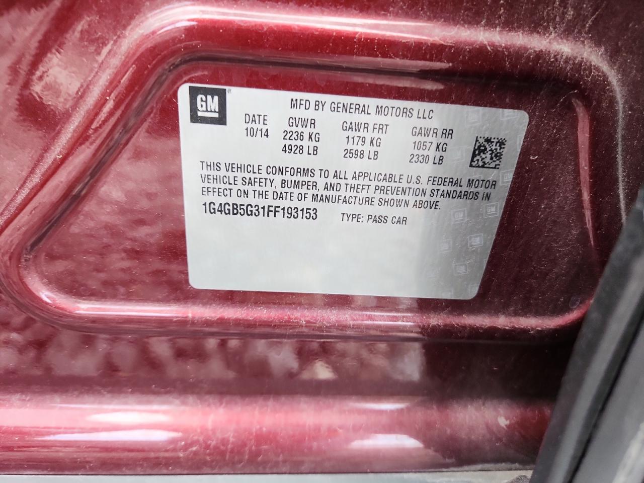 2015 Buick Lacrosse VIN: 1G4GB5G31FF193153 Lot: 86777735