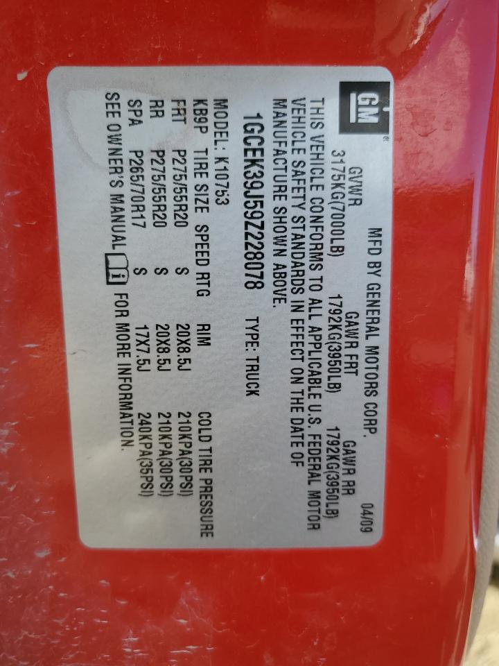 2009 Chevrolet Silverado K1500 Ltz VIN: 1GCEK39J59Z228078 Lot: 85714895