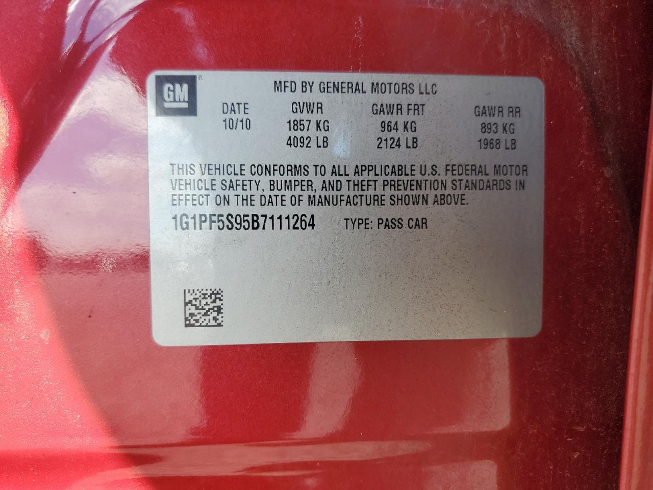 2011 Chevrolet Cruze Lt VIN: 1G1PF5S95B7111264 Lot: 86266175