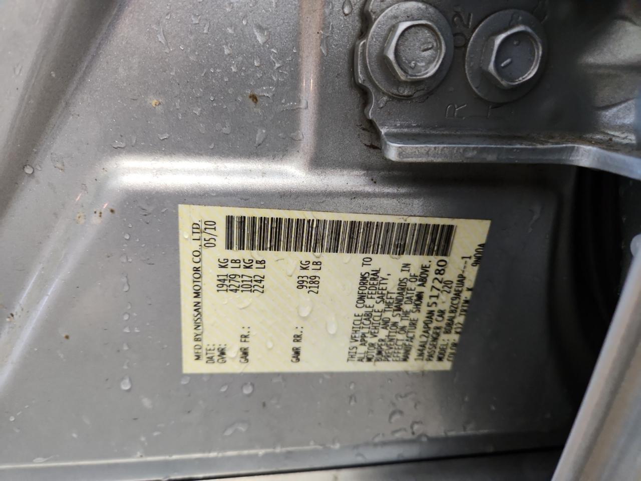 2010 Nissan Altima Base VIN: 1N4AL2AP0AN517280 Lot: 84414395