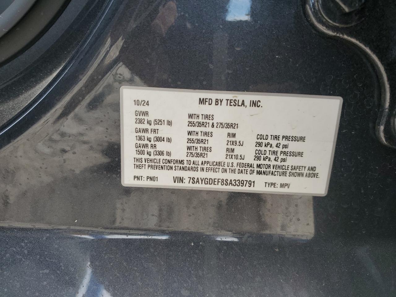 2025 Tesla Model Y VIN: 7SAYGDEF8SA339791 Lot: 89890825