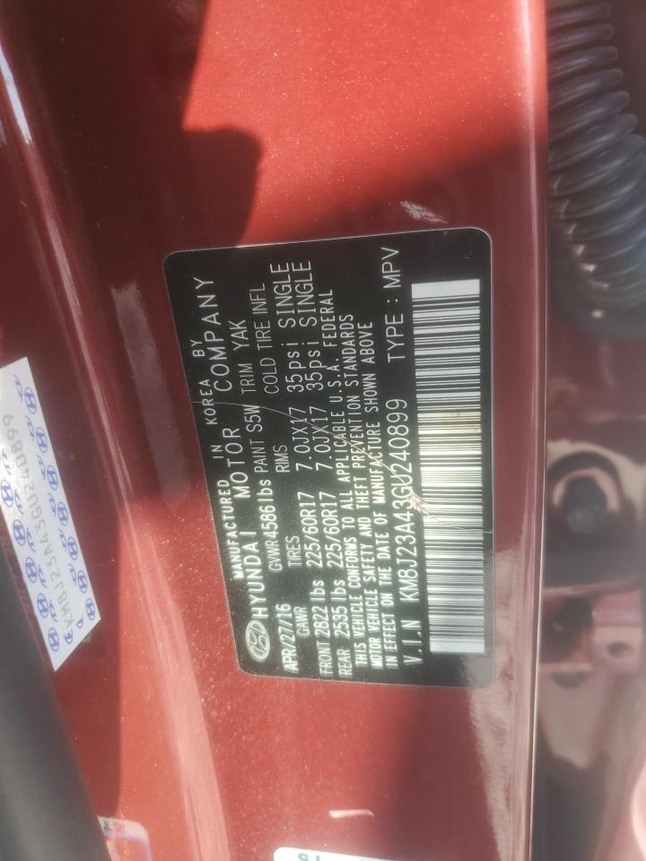 2016 Hyundai Tucson Se VIN: KM8J23A43GU240899 Lot: 86139815