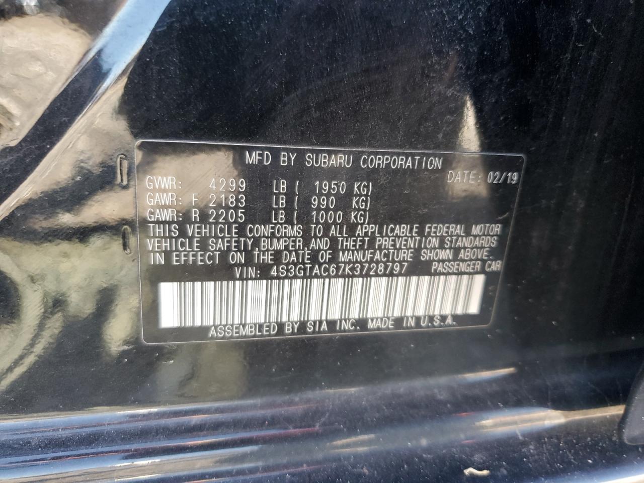 2019 Subaru Impreza Premium VIN: 4S3GTAC67K3728797 Lot: 86181025