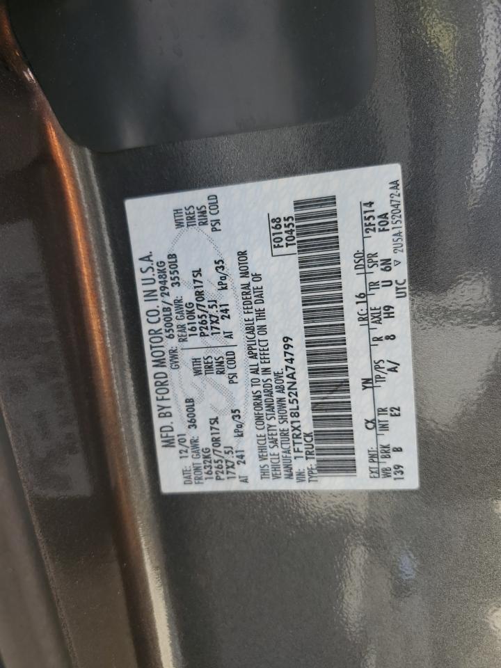 2002 Ford F150 VIN: 1FTRX18L52NA74799 Lot: 84649055
