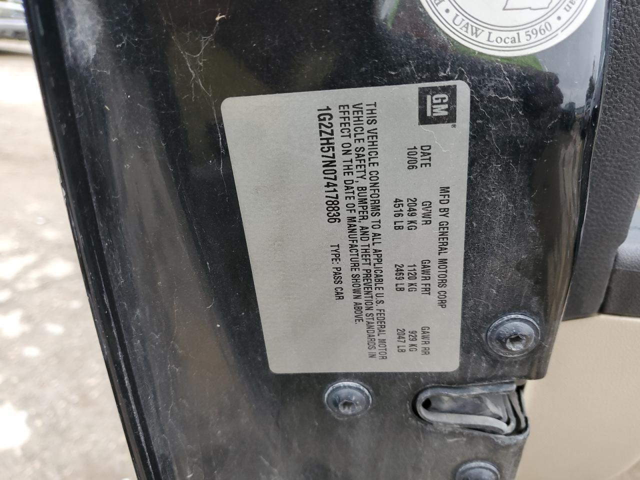 2007 Pontiac G6 Gt VIN: 1G2ZH57N074178836 Lot: 89861865