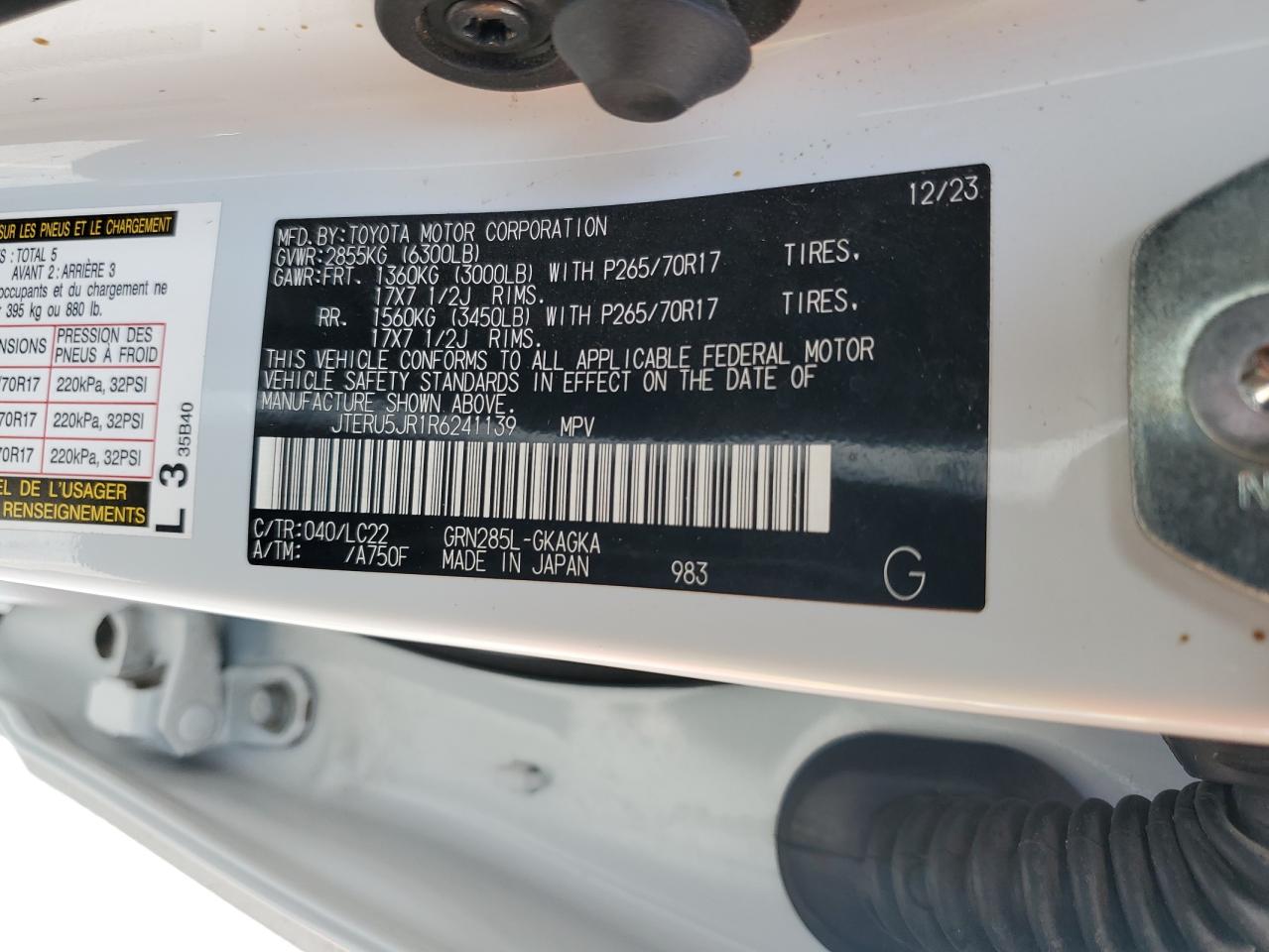 2024 Toyota 4Runner Sr5 Premium VIN: JTERU5JR1R6241139 Lot: 86151505