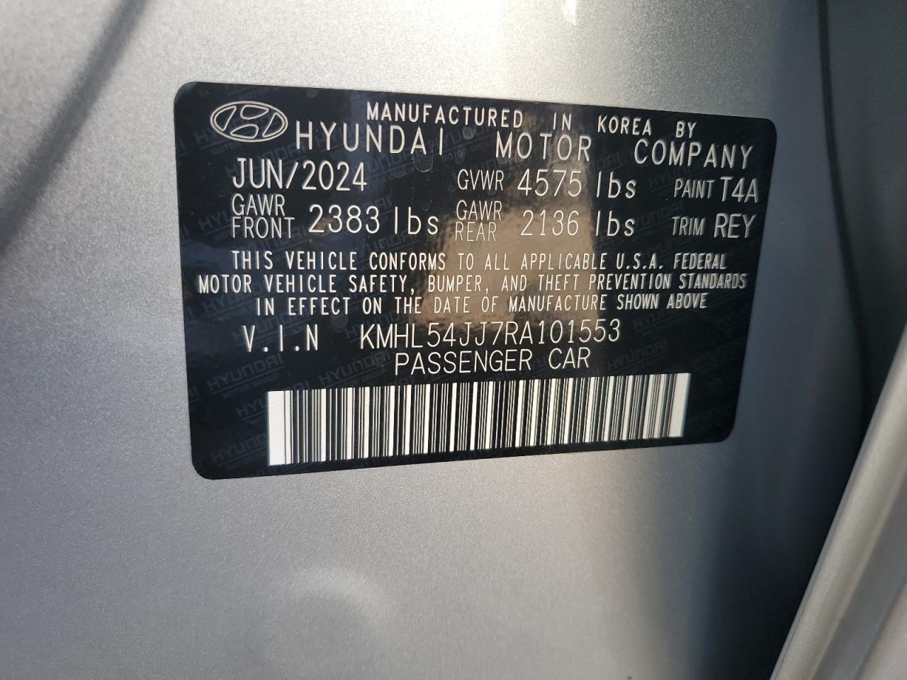 2024 Hyundai Sonata Hybrid VIN: KMHL54JJ7RA101553 Lot: 85908695