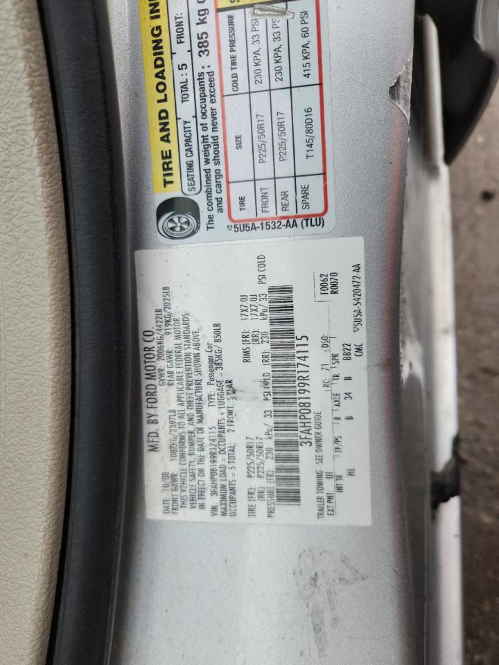 2009 Ford Fusion Sel VIN: 3FAHP08199R174115 Lot: 85881945