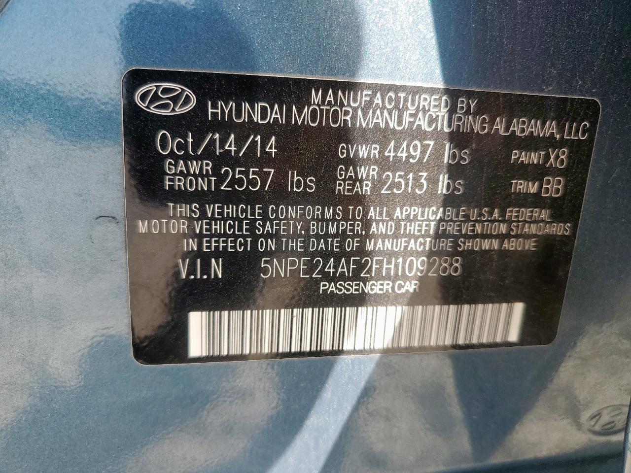 2015 Hyundai Sonata Se VIN: 5NPE24AF2FH109288 Lot: 82331165