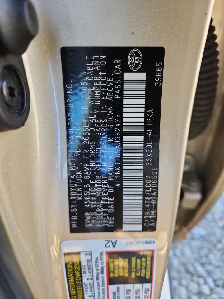 2010 Toyota Avalon Xl VIN: 4T1BK3DB5AU362475 Lot: 81992235