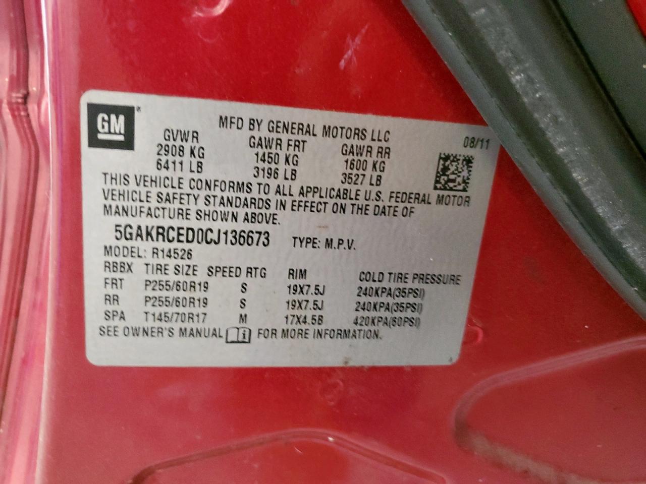 2012 Buick Enclave VIN: 5GAKRCED0CJ136673 Lot: 81951415