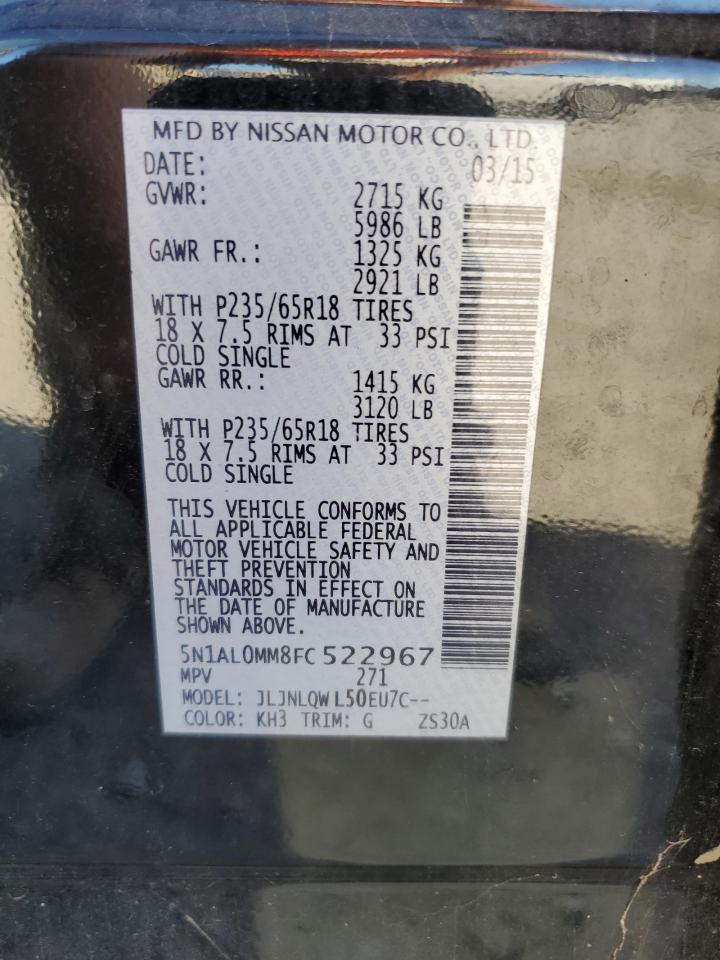 2015 Infiniti Qx60 VIN: 5N1AL0MM8FC522967 Lot: 84072335