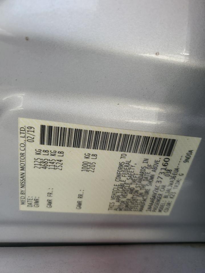 2019 Nissan Maxima S VIN: 1N4AA6AV2KC373160 Lot: 90235975