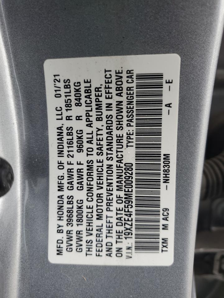 2021 Honda Insight Ex VIN: 19XZE4F59ME009280 Lot: 85347875