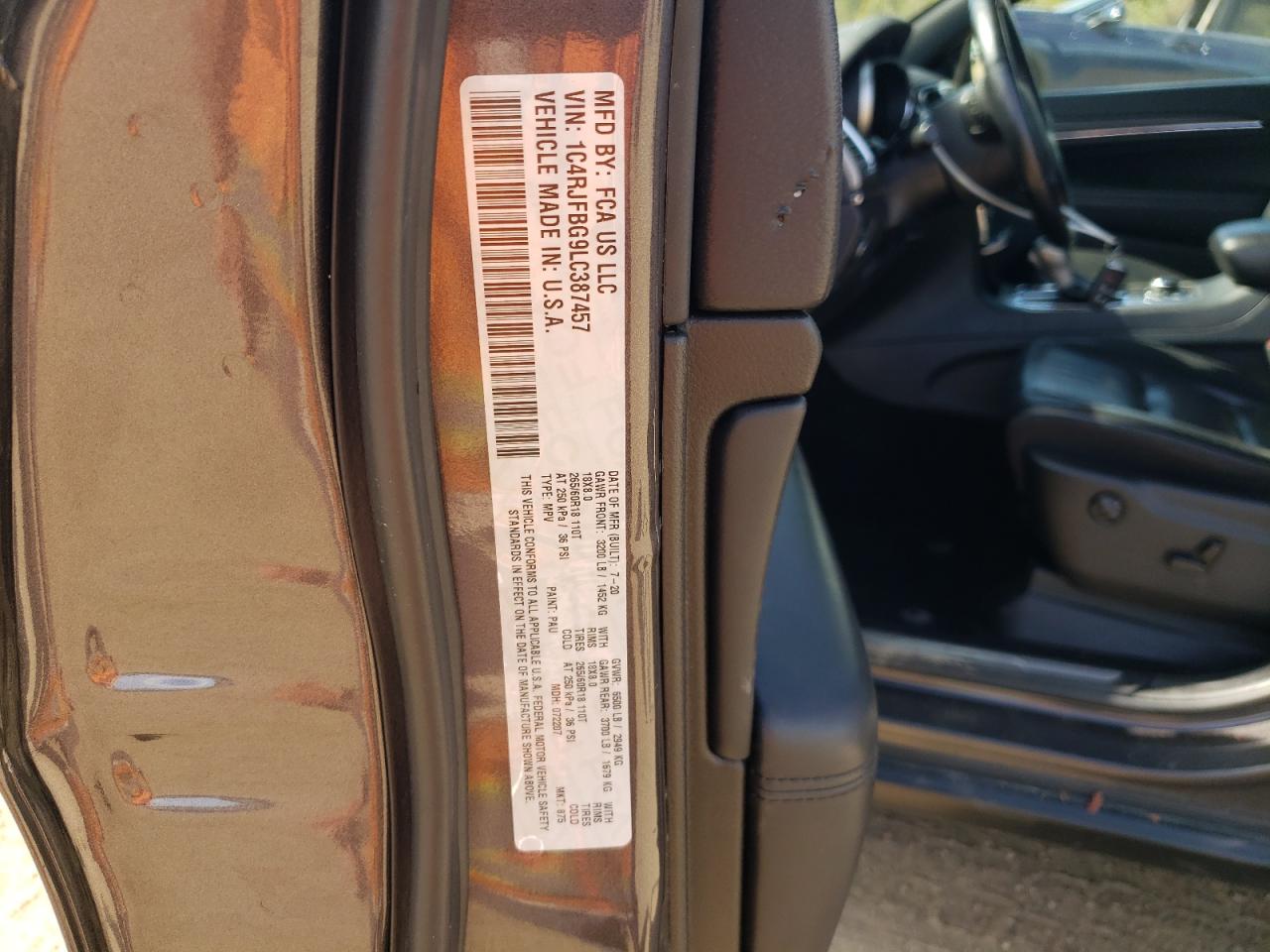 2020 Jeep Grand Cherokee Limited VIN: 1C4RJFBG9LC387457 Lot: 85074005