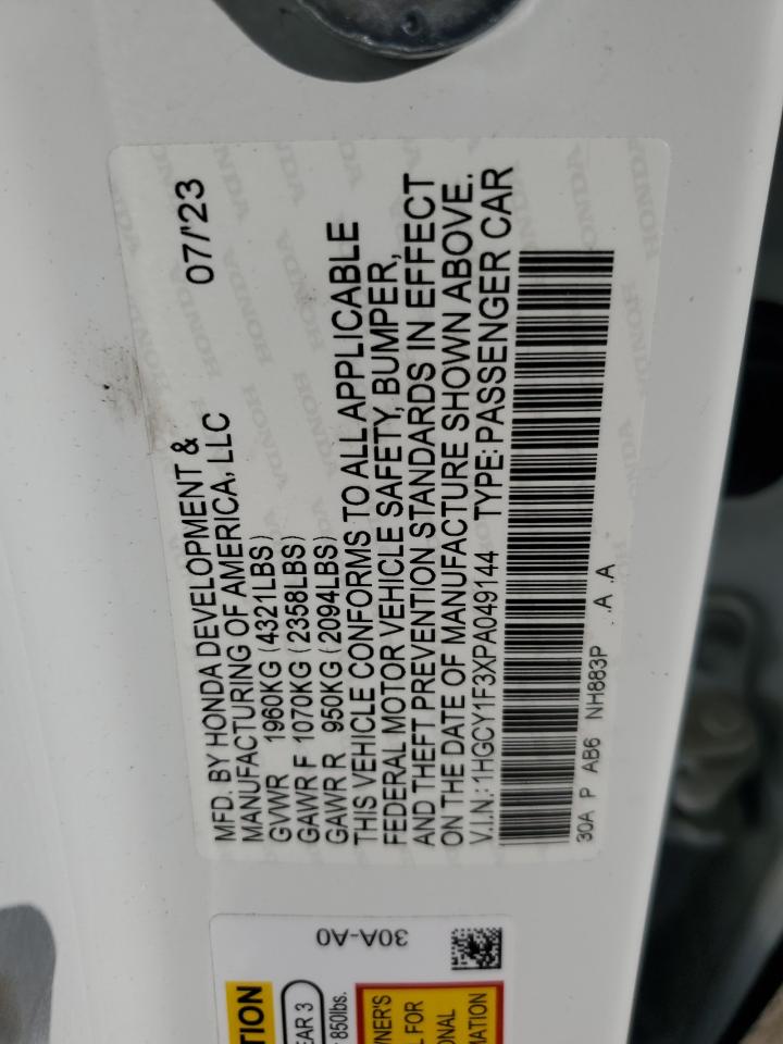 2023 Honda Accord Ex VIN: 1HGCY1F3XPA049144 Lot: 89738575