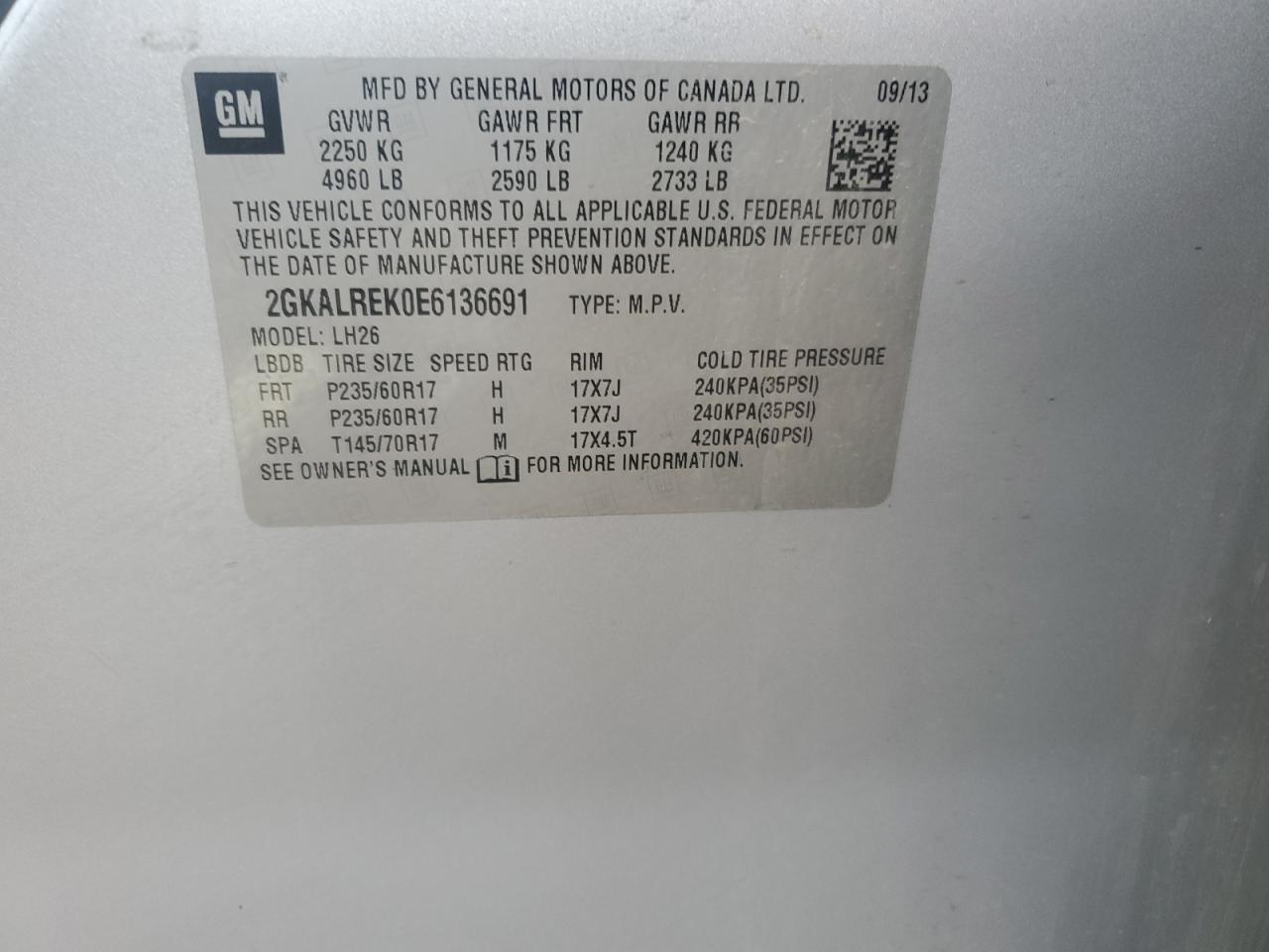 2014 GMC Terrain Sle VIN: 2GKALREK0E6136691 Lot: 89435485