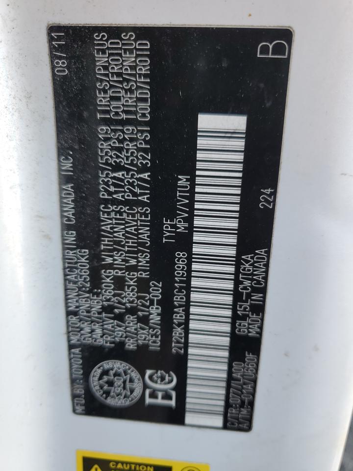 2011 Lexus Rx 350 VIN: 2T2BK1BA1BC119968 Lot: 86483225