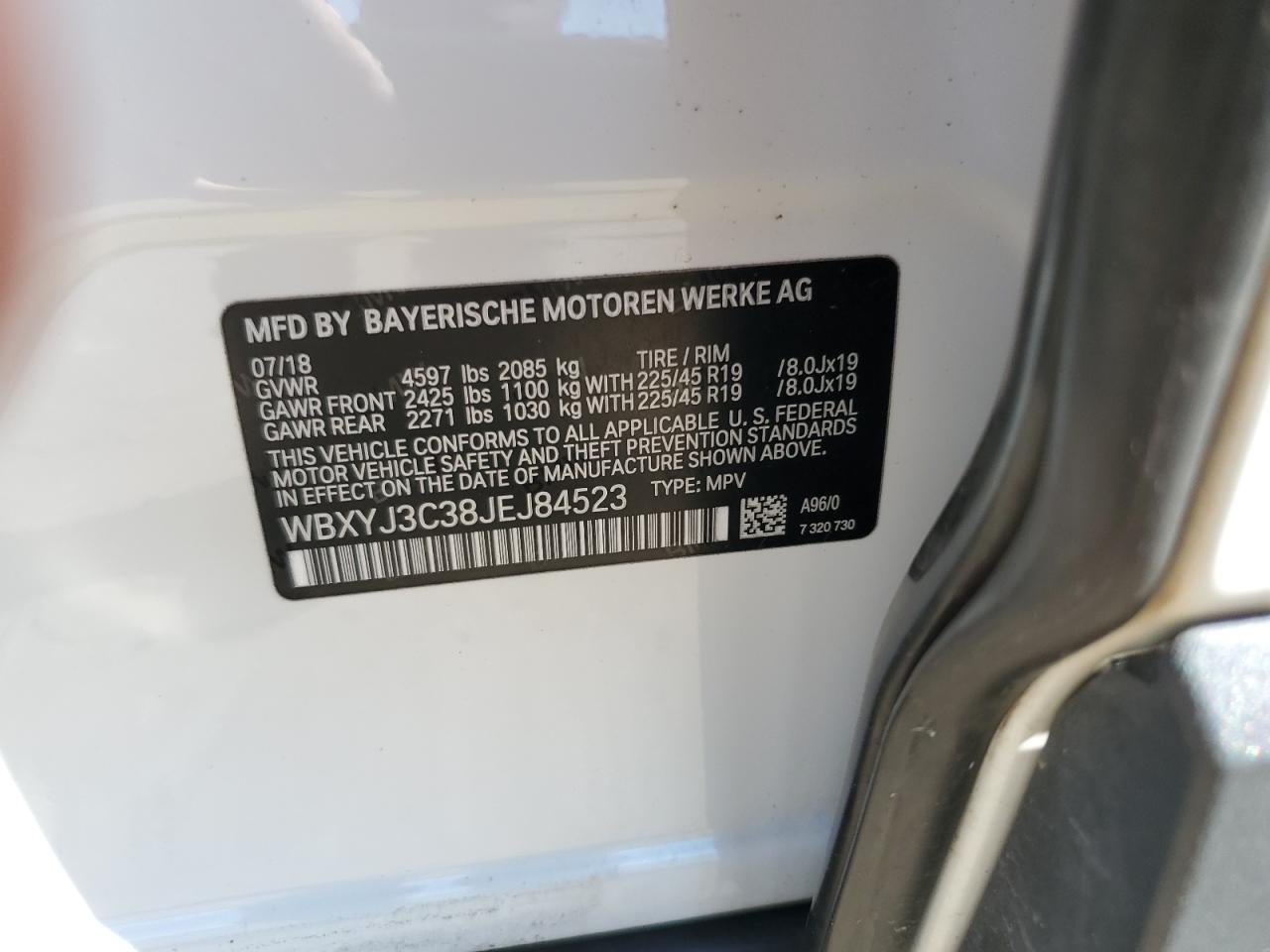 2018 BMW X2 Sdrive28I VIN: WBXYJ3C38JEJ84523 Lot: 83872315