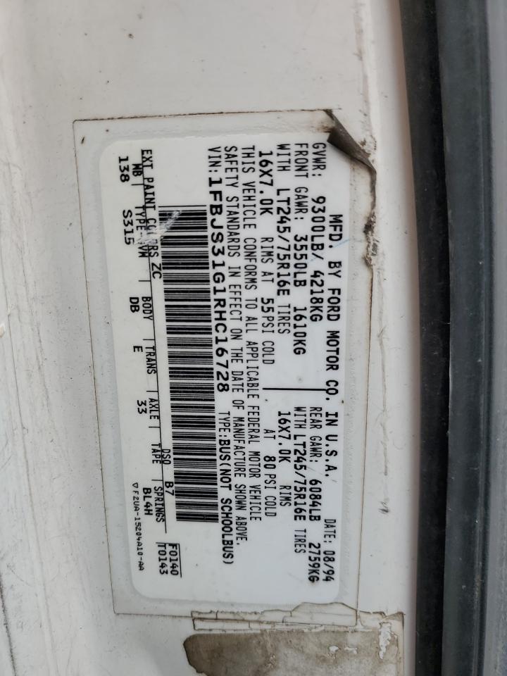 1994 Ford Econoline E350 Super Duty VIN: 1FBJS31G1RHC16728 Lot: 82705835