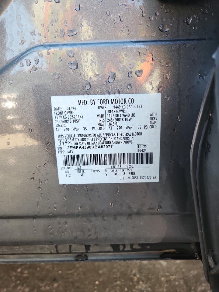2024 Ford Edge Sel VIN: 2FMPK4J98RBA82077 Lot: 85170535