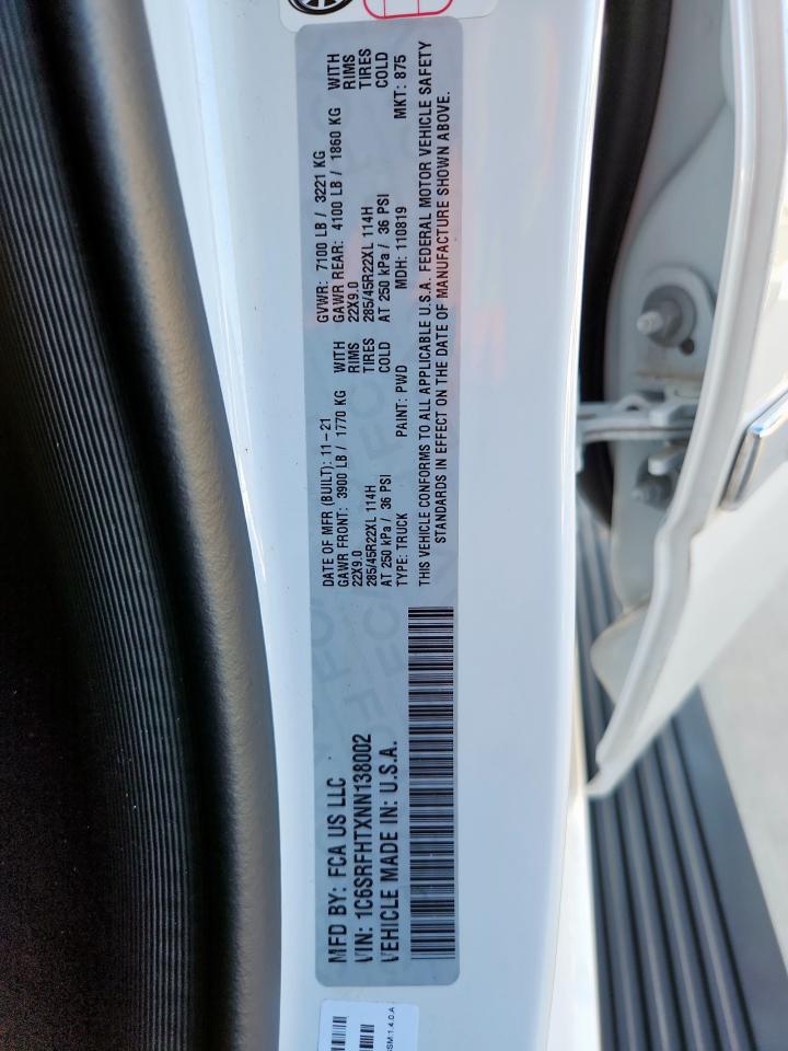 2022 Ram 1500 Limited VIN: 1C6SRFHTXNN138002 Lot: 85595345