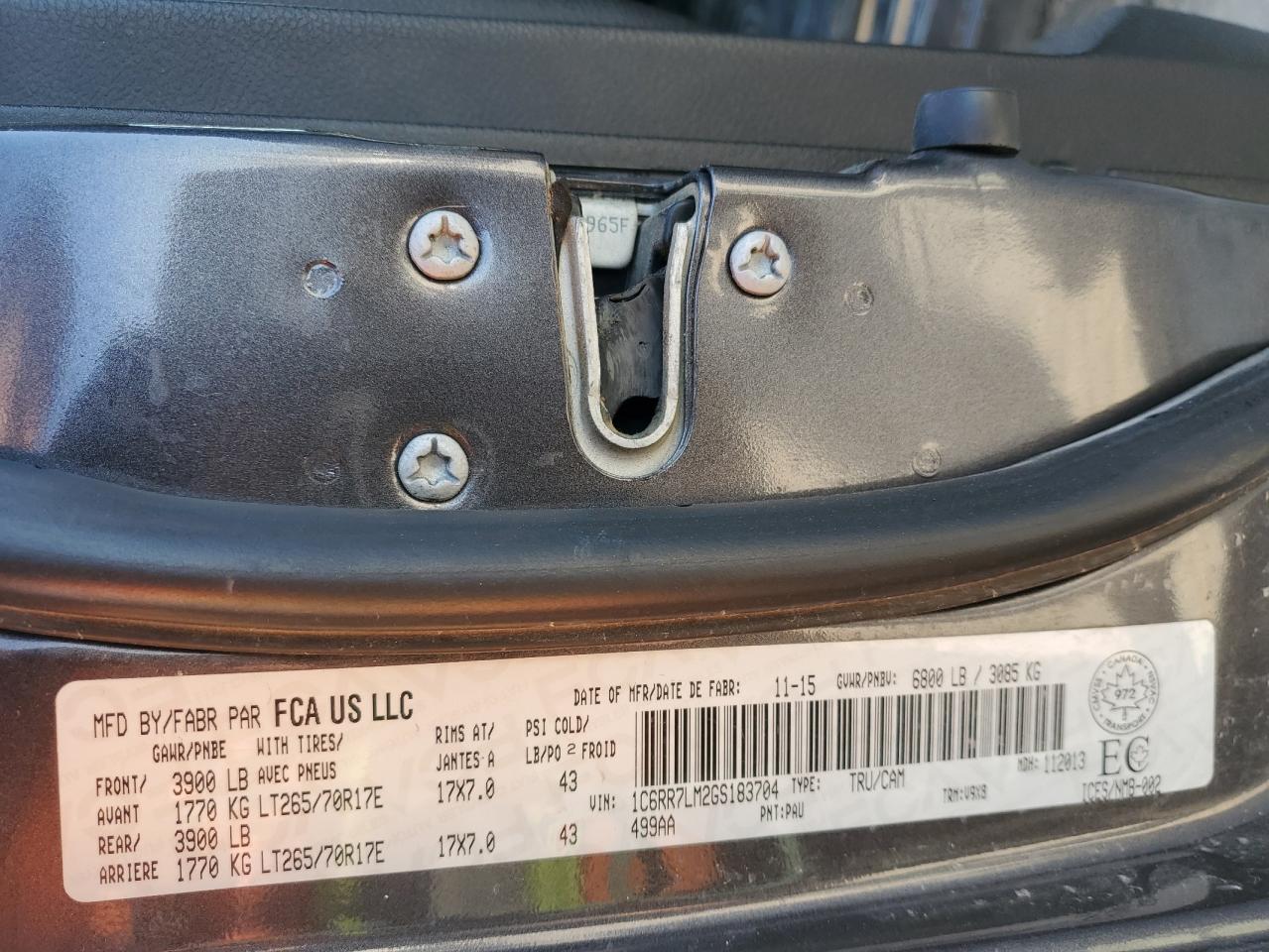 2016 Ram 1500 Slt VIN: 1C6RR7LM2GS183704 Lot: 89927375