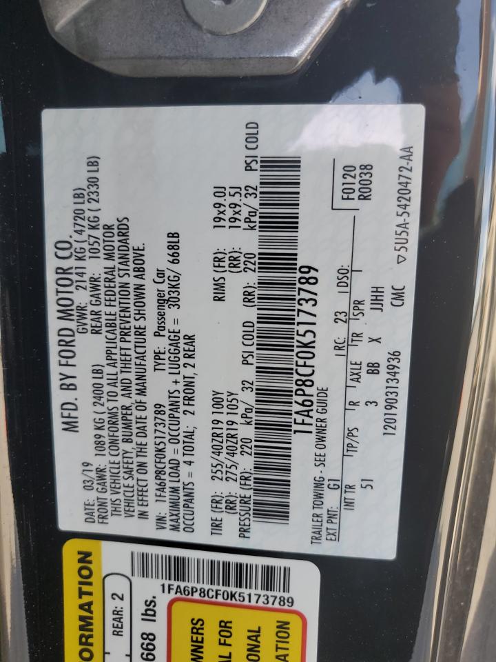 2019 Ford Mustang Gt VIN: 1FA6P8CF0K5173789 Lot: 87062735