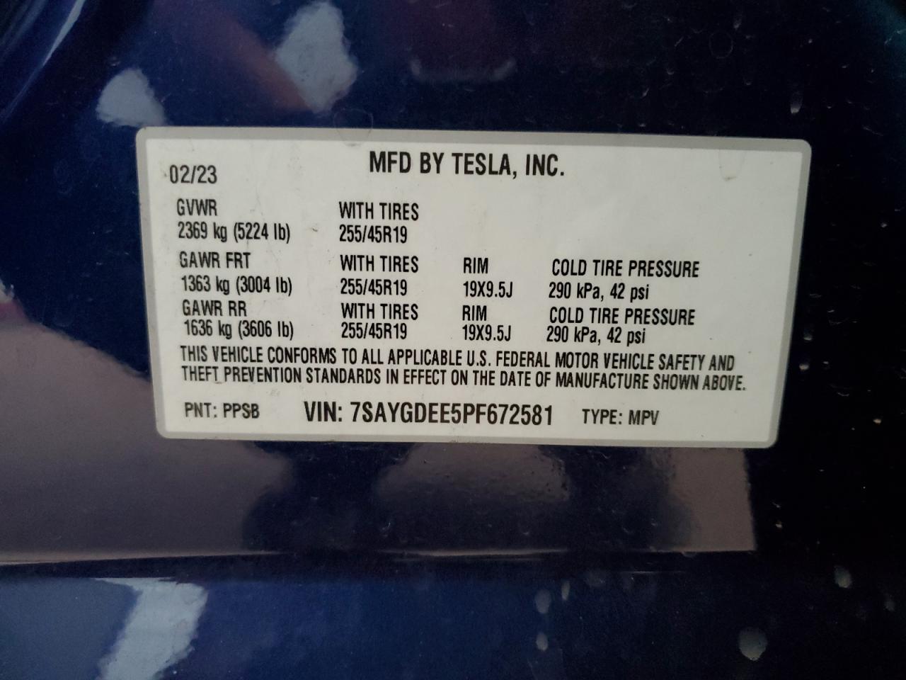 2023 Tesla Model Y VIN: 7SAYGDEE5PF672581 Lot: 89501245