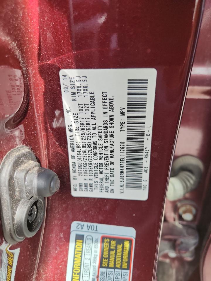 2014 Honda Cr-V Exl VIN: 5J6RM4H78EL117670 Lot: 84703475