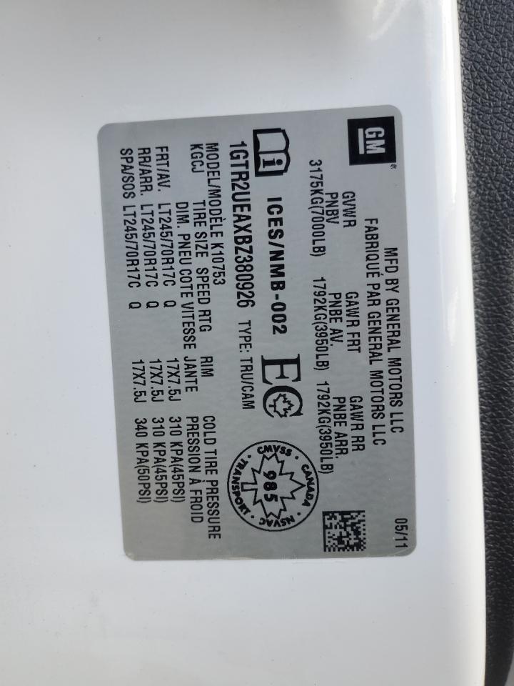 2011 GMC Sierra K1500 Sl VIN: 1GTR2UEAXBZ380926 Lot: 90017535