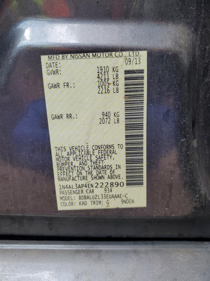 2014 Nissan Altima 2.5 VIN: 1N4AL3AP4EN222890 Lot: 86451885