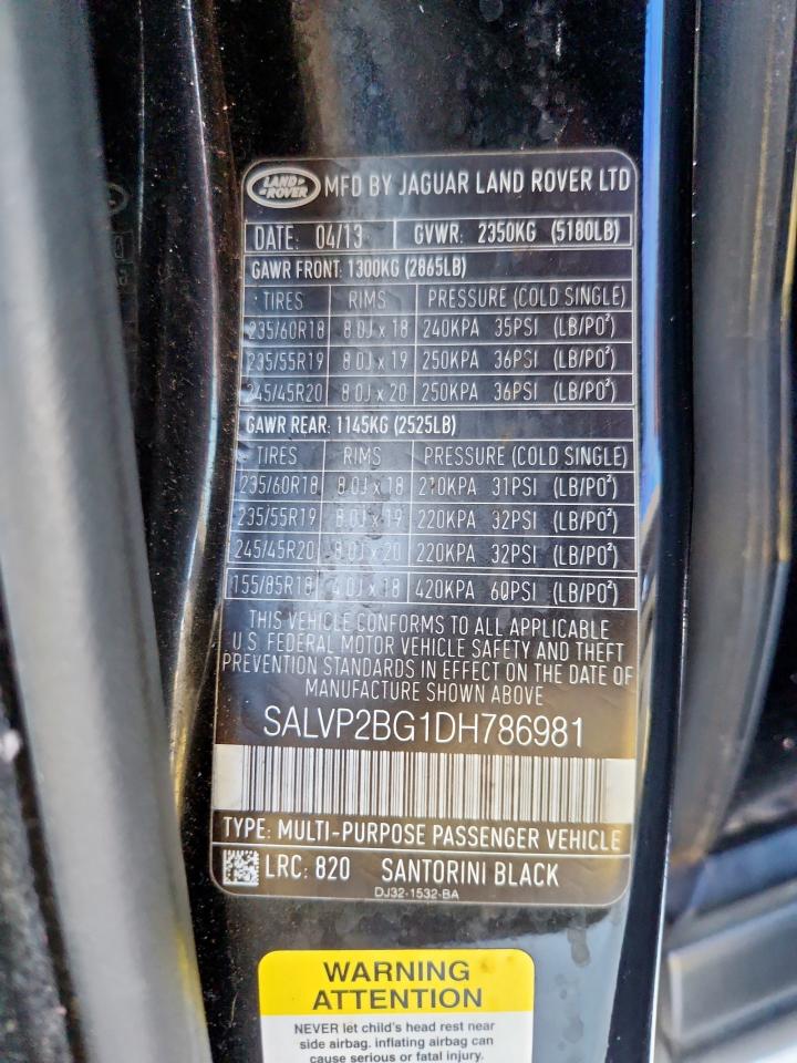 2013 Land Rover Range Rover Evoque Pure Plus VIN: SALVP2BG1DH786981 Lot: 85381805