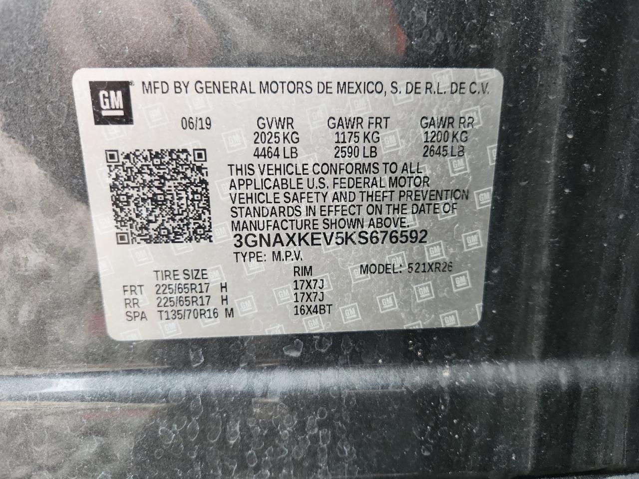 2019 Chevrolet Equinox Lt VIN: 3GNAXKEV5KS676592 Lot: 82431585