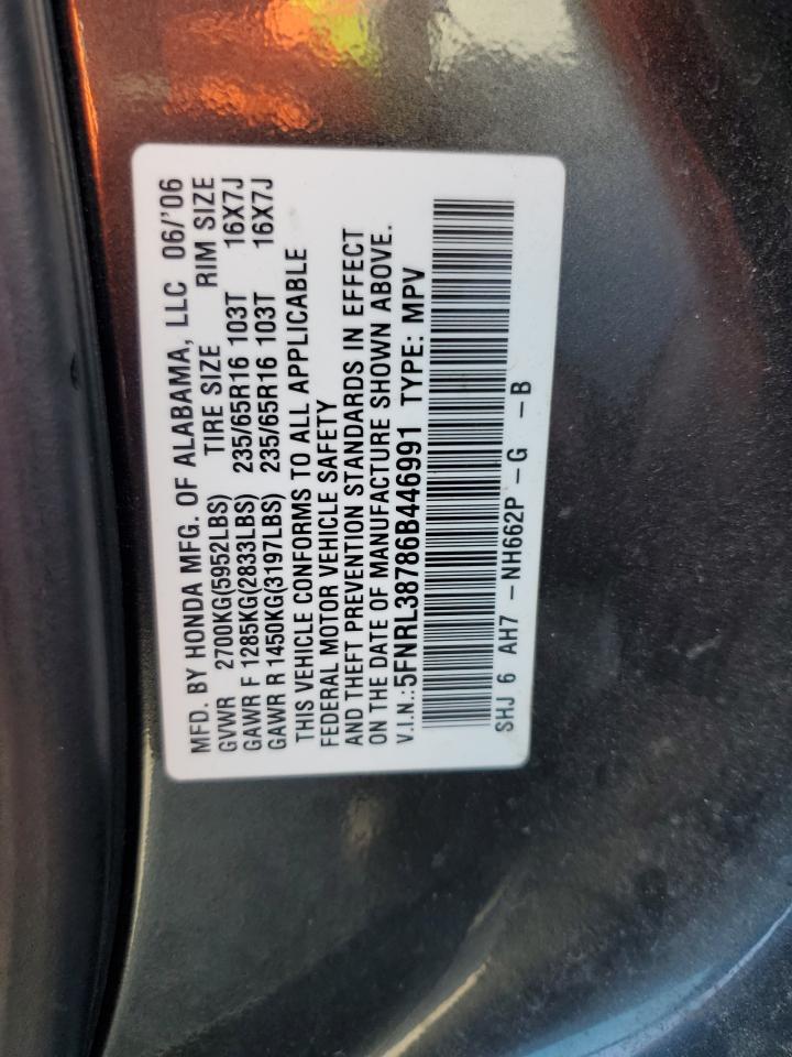 2006 Honda Odyssey Exl VIN: 5FNRL38786B446991 Lot: 85379465