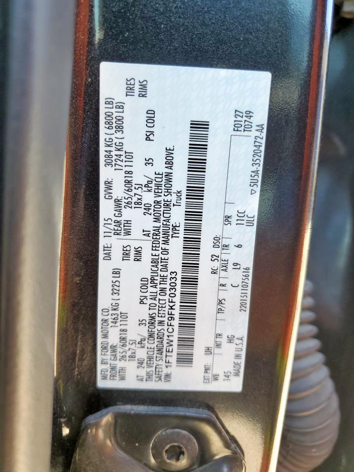 2015 Ford F150 Supercrew VIN: 1FTEW1CF9FKF03033 Lot: 85298015